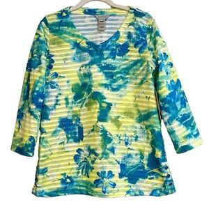 NWT Multiples Missy Seaside Multicolor Layered Floral 3/4 Sleeve Blouse XS